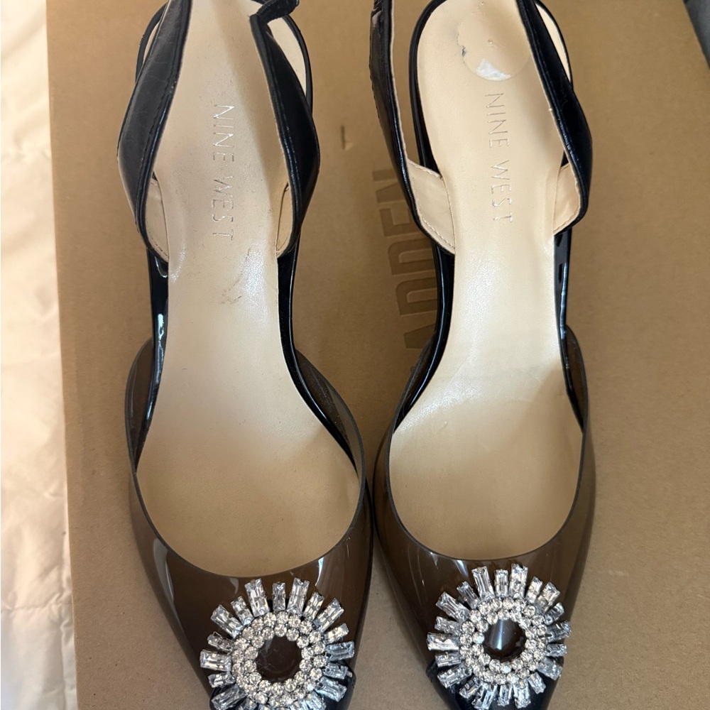 Nine West Black Heels with Crystal Accents